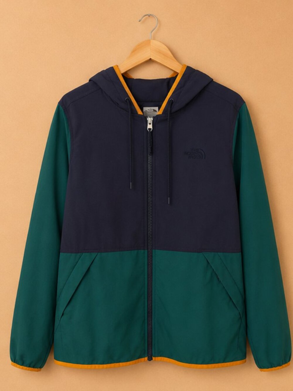 The North Face Colorblock Hooded Jacket Women’s Large | Green Navy Lightweight - Picture 1 of 5